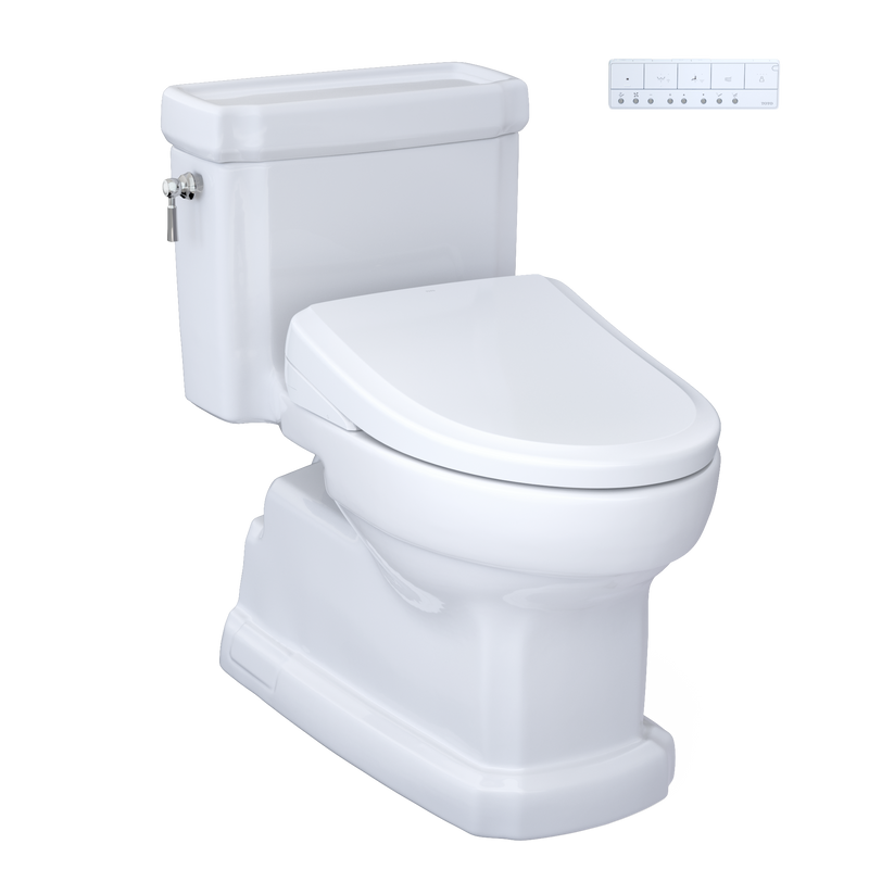 TOTO MW9744724CEFGA#01 WASHLET+ Eco Guinevere Elongated 1.28 GPF Universal Height Toilet and S7 Classic Bidet Seat with Auto Flush, Cotton White