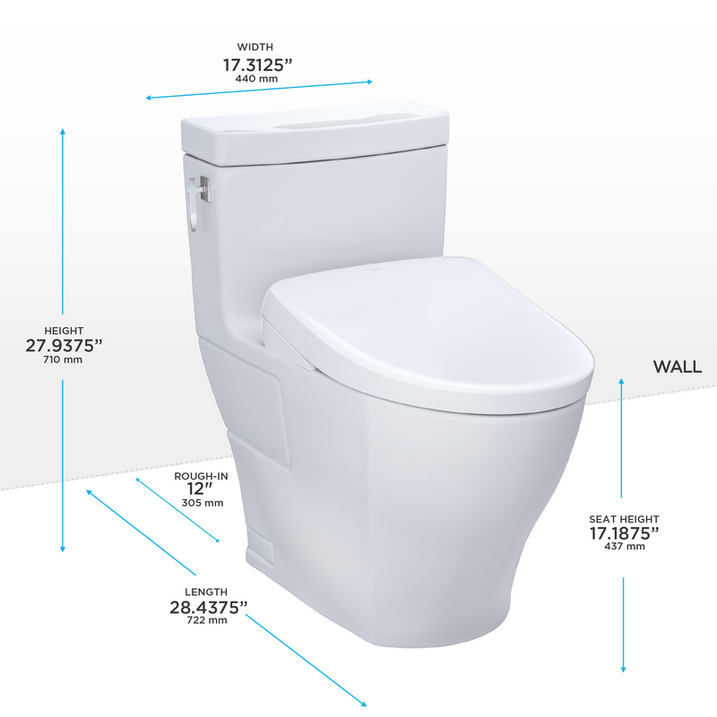 TOTO MW6264726CEFG#01 WASHLET+ Aimes One-Piece Elongated 1.28 GPF Toilet and Contemporary WASHLET S7 Contemporary Bidet Seat, Cotton White - view 2