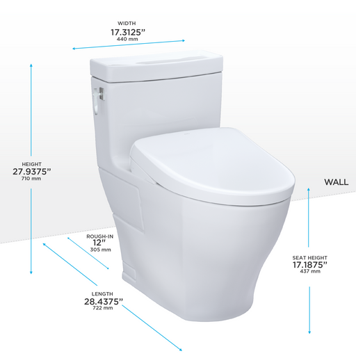 TOTO MW6264726CEFG#01 WASHLET+ Aimes One-Piece Elongated 1.28 GPF Toilet and Contemporary WASHLET S7 Contemporary Bidet Seat, Cotton White - view 2