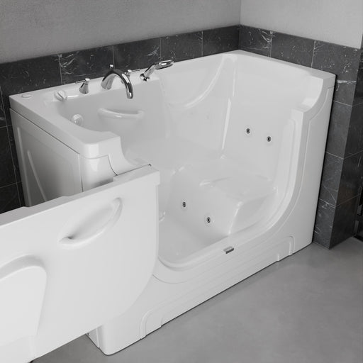 Meditub 3060WCALWH Collection 30 x 60 Whirlpool Jetted Bathtub with Left Drain in White with Powered Fast Drain