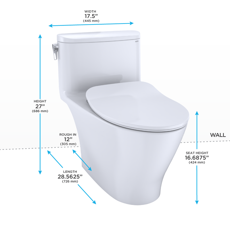 TOTO MS642234CEFG#01 Nexus One-Piece Elongated 1.28 GPF Universal Height Toilet with CEFIONTECT and SS234 SoftClose Seat, WASHLET+ Ready, Cotton White - view 2