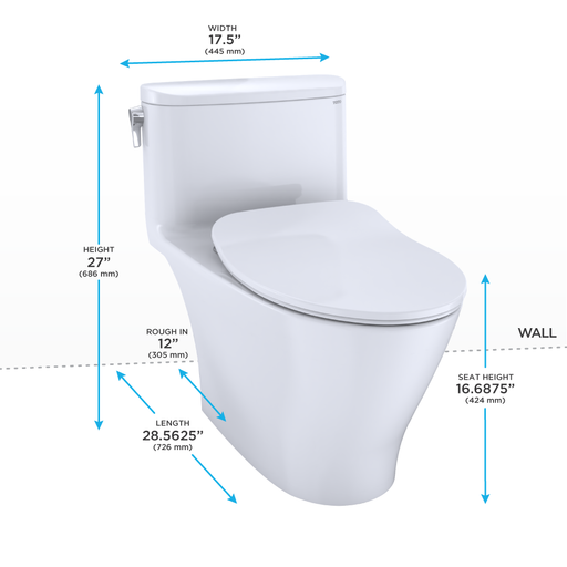 TOTO MS642234CEFG#01 Nexus One-Piece Elongated 1.28 GPF Universal Height Toilet with CEFIONTECT and SS234 SoftClose Seat, WASHLET+ Ready, Cotton White - view 2