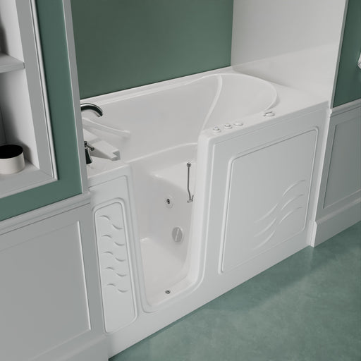 Meditub 3060WILWH Collection 30 x 59 Whirlpool Jetted Bathtub with Left Drain in White with Powered Fast Drain