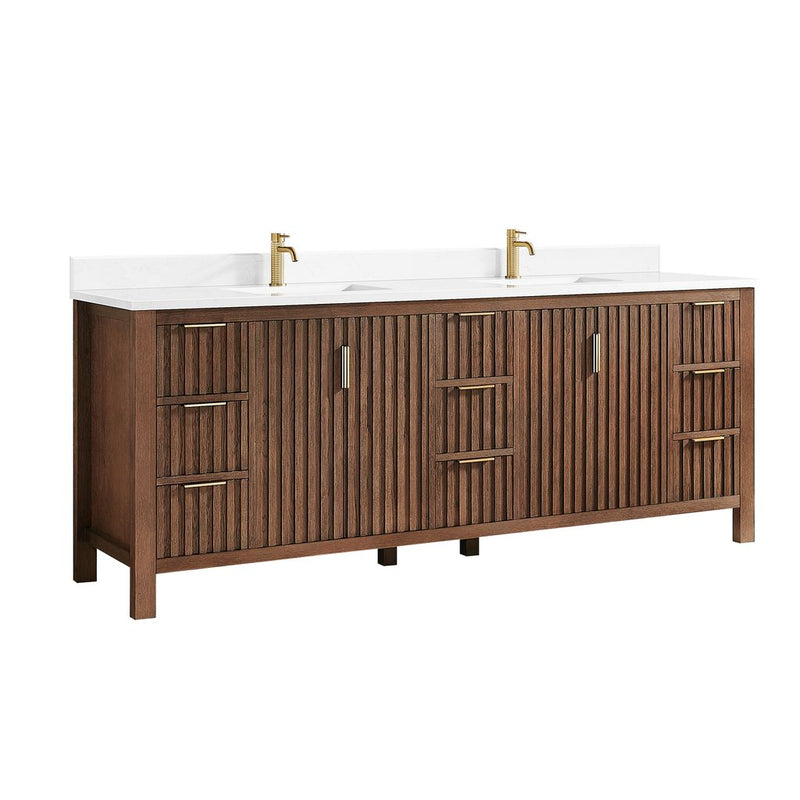 Vinnova 704284-AD-GW Shenzhen 84" Double Sink Bath Vanity in Aged Dark Brown Oak