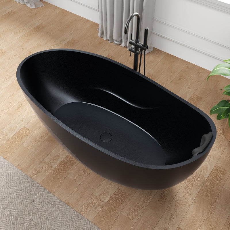 Anzzi FT-AZ516 67 in. x 32 in. Oval Stone Resin Freestanding Bathtub with Headrest