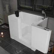 Meditub 2747RWS Collection 27 x 47 Right Side Drain Soaker Jetted Bathtub in White with Fast Filling Faucet Set