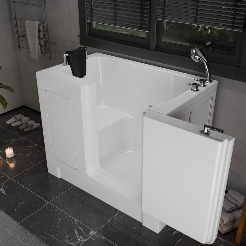 Meditub A2747RWS Collection 27 x 47 Right Side Drain Soaker Jetted Bathtub in White with Fast Filling Faucet Set