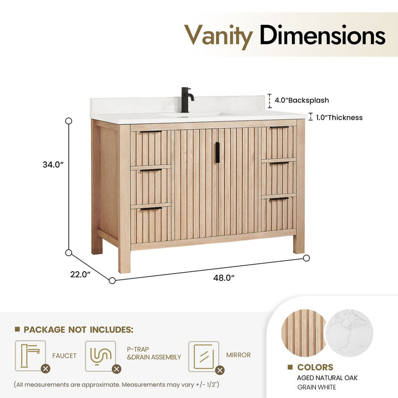 Vinnova 704248-AN-GW Shenzhen 48" Single Sink Bath Vanity in Aged Natural Oak