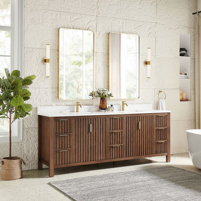 Vinnova 704284-AD-GW Shenzhen 84" Double Sink Bath Vanity in Aged Dark Brown Oak