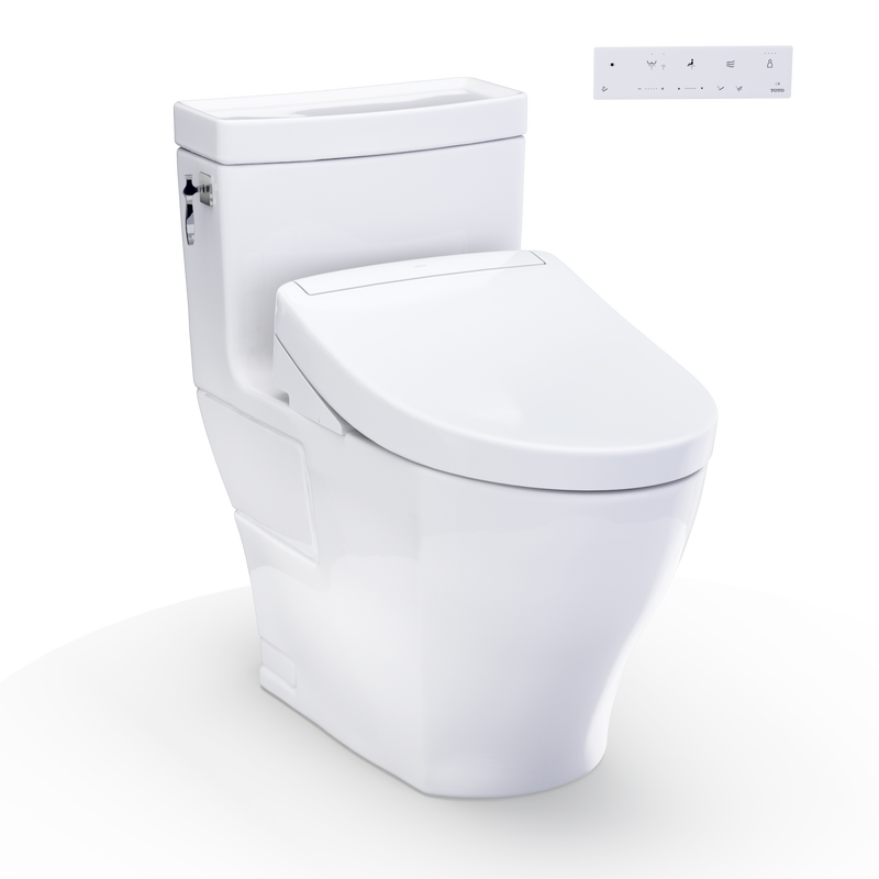 TOTO MW6263446CEFG#01 WASHLET+ Aimes One-Piece Elongated 1.28 GPF Toilet and WASHLET S5 Bidet Seat, Cotton White