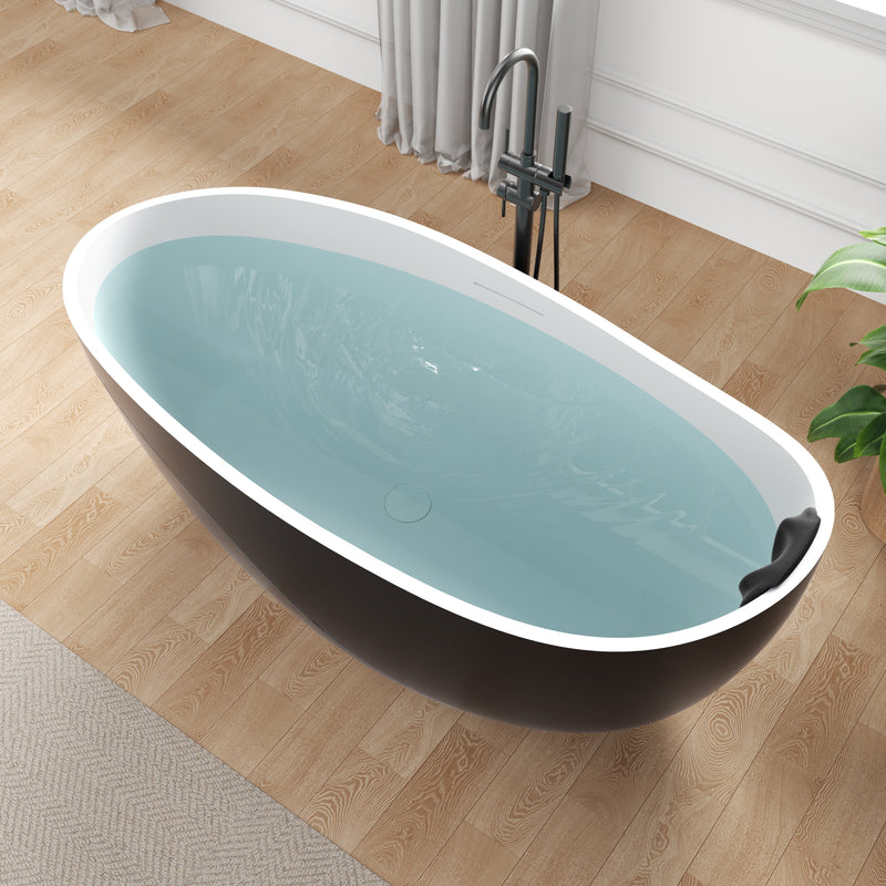 Anzzi FT-AZ516 67 in. x 32 in. Oval Stone Resin Freestanding Bathtub with Headrest