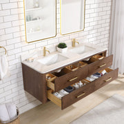 Vinnova 706660M-AD-BK Cristo 60M" Floating Double Bath Vanity in Aged Dark Brown Oak with Fish Maw White Quartz Stone Top - view 6