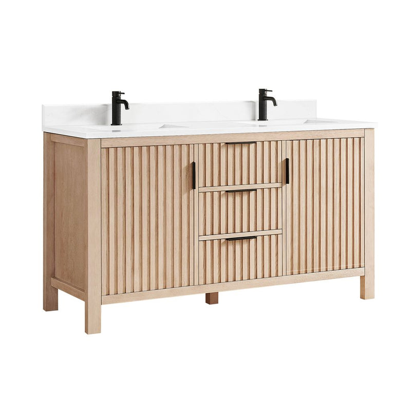 Vinnova 704260M-AN-GW Shenzhen 60M" Double Sink Bath Vanity in Aged Natural Oak