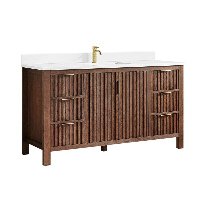 Vinnova 704260-AD-GW Shenzhen 60" Single Sink Bath Vanity in Aged Dark Brown Oak
