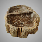 Zarnesta Petrified Wood Double-Bowl Vessel Sink - Polished Brown Interior