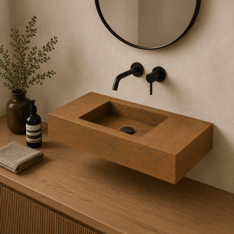 Zedden Cast Concrete Wall-Mount Sink - Vintage Brown